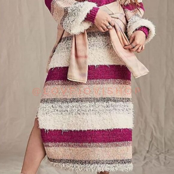 Bohemian | NWT! Free People Mohair Knit Sweater Dress | Cozy Raspberry & Peach - Picture 5 of 10